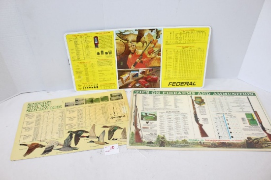 Set of 3 Vintage Laminated Posters including Remington Steel Shot Selection Guide; Federal Shell Sel