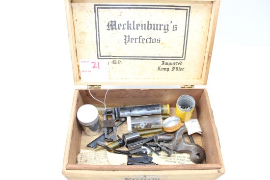 1 Lot Misc. Vintage Sights, Screws, Gun Parts in Merklenburgs Perfectos Wooden Box