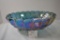 Carnival Blue Glass 4-Toed Console Bowl w/ Fruit Pattern