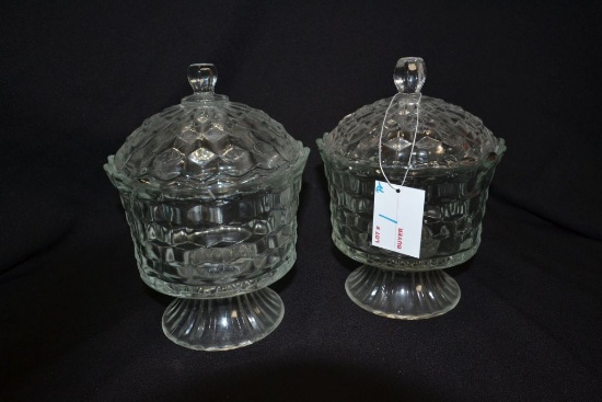Pair of Fostoria "American" 8-Inch Lidded Candy Dish