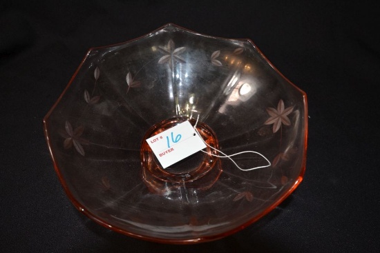 Pink Depression Glass 8-Inch Flower Pattern Bowl