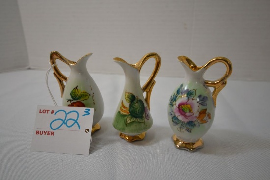Group of 3 Mini 3-Inch Hand Painted Pitchers by Ucago Japan