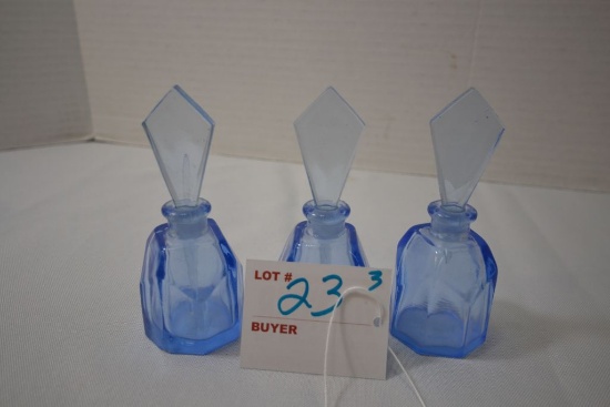 Group of 3 Blue Perfume Bottles w/ Stoppers