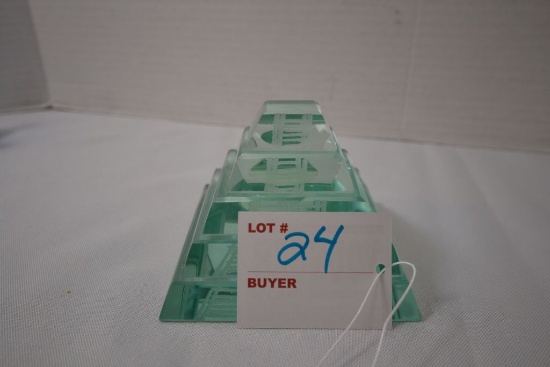 Pale Green 3"x3" Crystal Pyramid Paper Weight - Small Chip on Piece