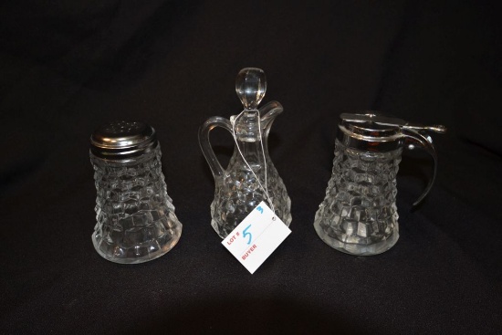 Group of Fostoria "American" Sugar, Vinegar, and Syrup Containers