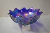 Imperial Glass Carnival Blue Flower Pattern 3-Toed Bowl