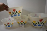 Set of 4 Fire King Nesting Bowls w/ Tulip Pattern
