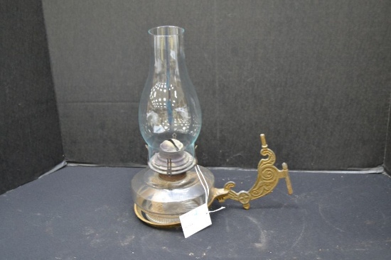 Vintage Clear Bracket Lamp w/Chimney and Bracket; Missing Part of Wall Mount
