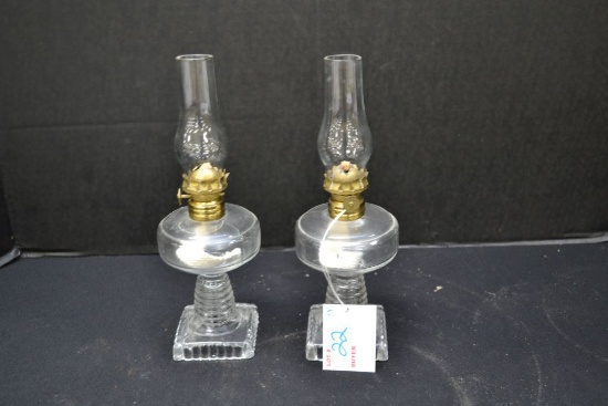 Pair of Vintage Mini Oil Lamps with Beehive Shaped Base