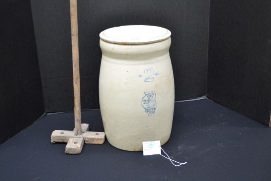 White Hall 2 Gallon Butter Churn w/Dasher; Made in White Hall, IL;