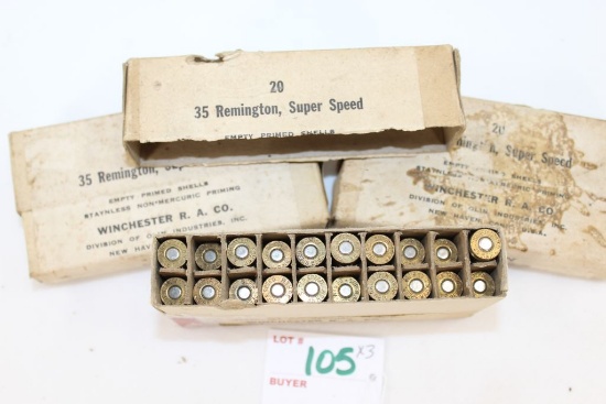 Vintage Winchester Factory Empty Primed Brass; 3 Boxes 20 Rds/Box