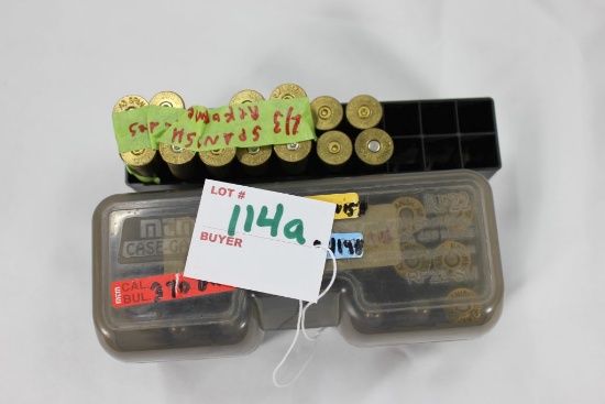 22 Rds .43 Spanish 370 Gr. w/Round Nose Bullets w/1 Authentic Original Rd & 13 .43 Span Empty Brass