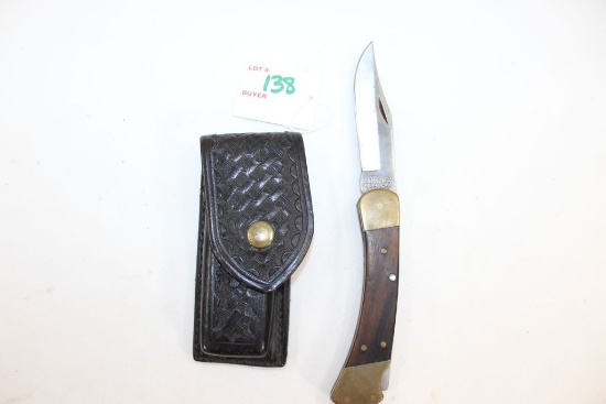 Schrade Model 7-0T Single Locking Blade Folding Knife w/Leather Pouch; 8-3/4" OAL