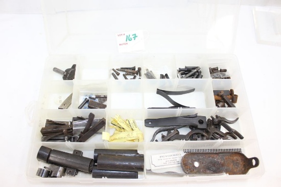1 Box of Misc. Japanese Rifle Parts Including Bolt Parts, Barrel Bands, Sight Housing, Triggers, Etc