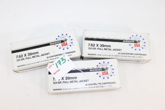 Winchester 7.62x39 123 Gr. FMJ; 3 Boxes 20 Rds/Box