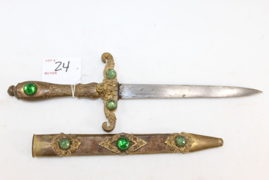 Vintage Middle Eastern Jeweled Ceremonial/Dress Dagger w/Scabbard; 7-1/2" Blade; 13" OAL