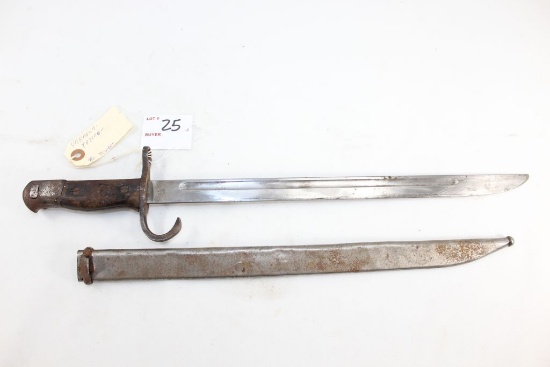 Japanese Rifle Bayonet w/Metal Scabbard; 15-1/4" Blade; 20" OAL