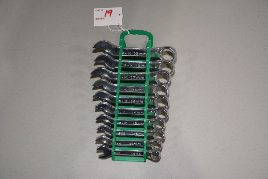 SK Metric 10mm to 19mm 10-Piece Open End Wrench Set; 7" Max. Length; Like New
