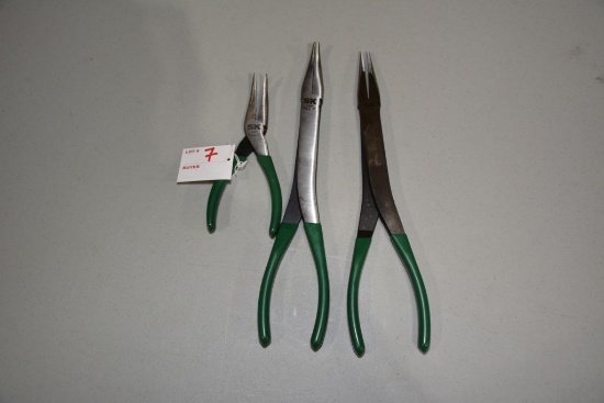 Set of 3 S-K Needle nose Pliers including Nos. 16315, 17831, and 17830; Like New