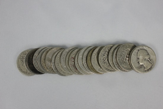 (25) 1940s Circulated Washington Silver Quarters