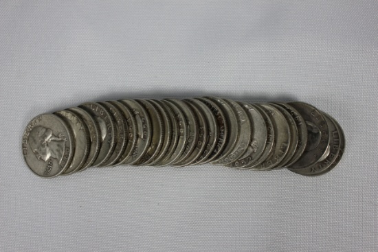 (25) 1950s Circulated Washington Silver Quarters