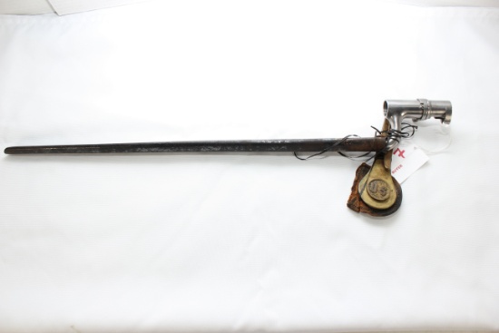 US Springfield Trap Door Spike Socket Bayonet w/Metal Scabbard; US Medallion Marked U.S. Army Waterv