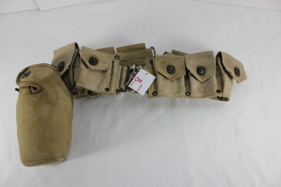 U.S. GI Issue Canvas Ammunition Belt with Canteen, Canteen Pouch, Canteen Cup, and .30-06 Ammo Belt