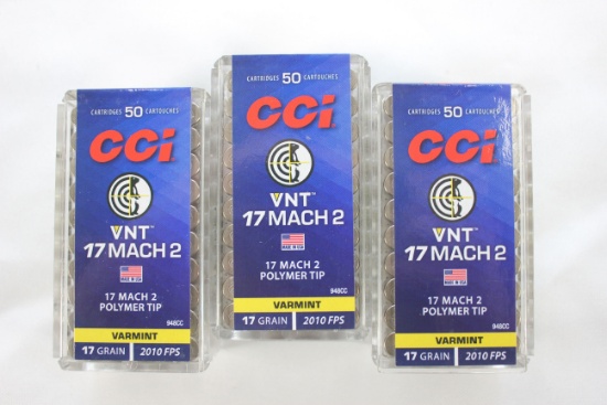 CCI VNT 17 Mach 2 17 Gr. Polymer Tip; 3 Boxes, 50 Rds./Box