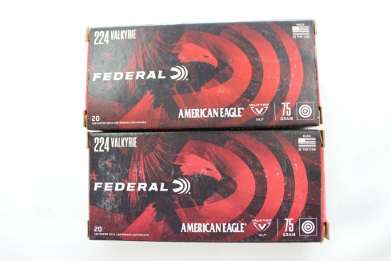 Federal American Eagle .224 Valkyrie 75 Gr. TMJ; 2 Boxes, 20 Rds./Box