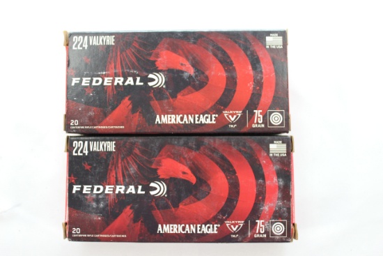 Federal American Eagle .224 Valkyrie 75 Gr. TMJ; 2 Boxes, 20 Rds./Box