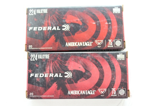Federal American Eagle .224 Valkyrie 75 Gr. TMJ; 2 Boxes, 20 Rds./Box