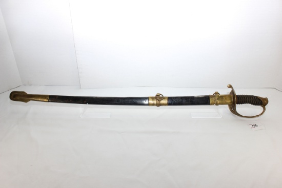 CSA Confederate Civil War Cavalry Sword w/Metal Scabbard and Etched Blade; 33" Blade, 29" OAL