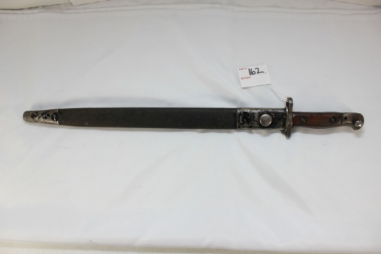 British Pattern 1907 MK1 Bayonet w/Leather Scabbard; 16-3/4" Blade, 21-1/2" OAL