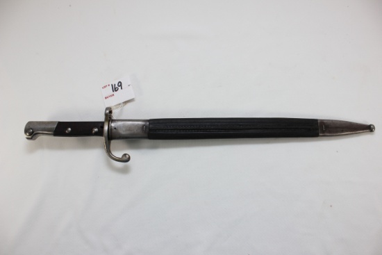 Brazilian FN Mauser Model 1924/35 Bayonet w/Leather Scabbard; 15" Blade, 20-1/2" OAL
