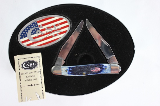 Case XX Limited Edition Two-Blade Knife in Collector's Tin w/American Flag Belt Buckle;