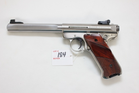 Ruger MK III Slab Side Competition Target Model .22 LR S.S. Pistol w/6-3/4" BBL, Adj. Sights, Checke