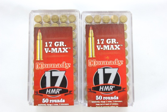 Hornady 17 HMR 17 Gr. V-Max; 2 Boxes, 50 Rds./Box