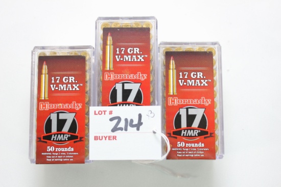 Hornady 17 HMR 17 Gr. V-Max; 3 Boxes, 50 Rds./Box