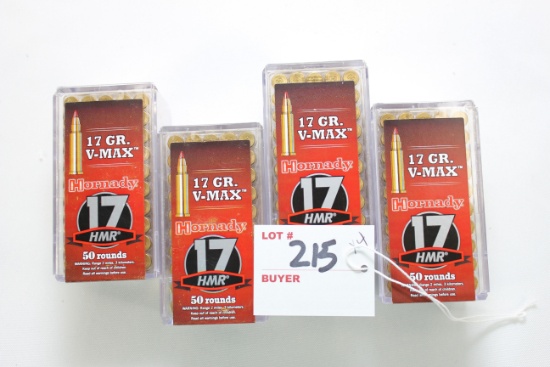 Hornady 17 HMR 17 Gr. V-Max; 4 Boxes, 50 Rds./Box
