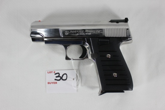 Jimenez Arms Model J.A. Nine 9mm Pistol w/Nickel Finish, 2-12 Rd. Magazines, and Original Box and Ow