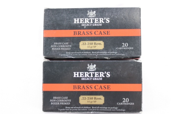 Herter's .22-250 Rem. 55 Gr. Soft Point Cartridges; 25 Live Rounds and 15 Rds. Once-Fired Brass