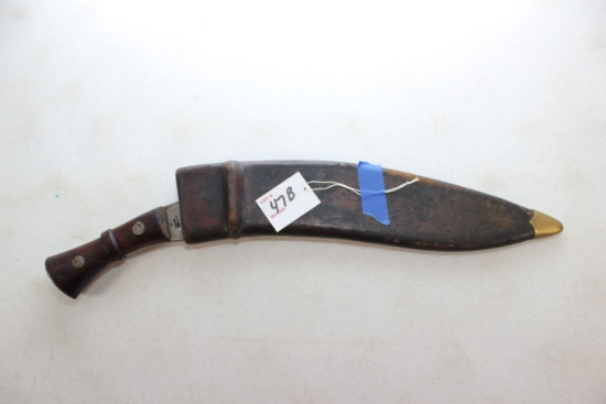 Vintage 1945 P.T. Co. Bolo Knife w/Wood Handle and Leather Sheath; 12" Blade, 17" OAL