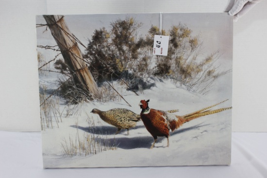 T. Beecham Canvas Print Featuring Pheasants in Winter; Stretched; Unframed; 20"x16"