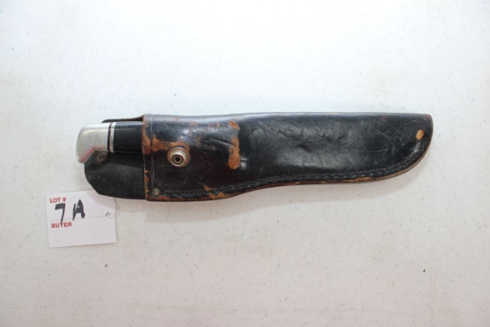 Vintage Buck Hunting Knife w/Leather Sheath; 4-3/4" Blade, 9" OAL