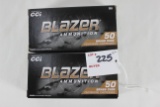 CCI Blazer Brass 9mm 124 Gr. FMJ; 2 Boxes, 50 Rds./Box