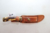 Vintage Schrade Model 153UH Knife w/Stag Handle, Leather Sheath, and Sharpening Stone; 4-3/4