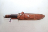 Vintage Randall Hunting Knife w/Leather Handle, Leather Sheath, and Sharpening Stone; 8