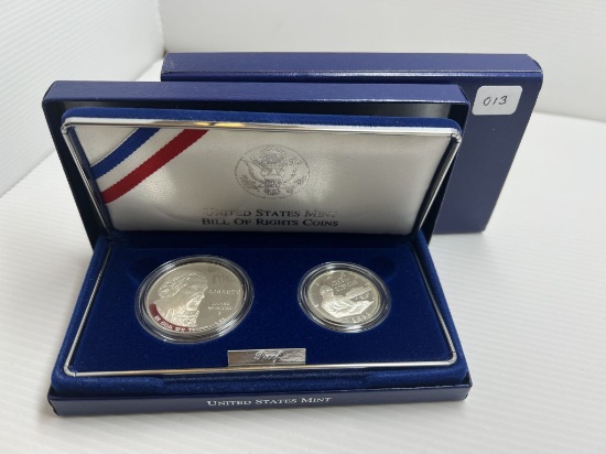 1993S United States Mint Proof Bill of Rights Commemorative Set of a Silver Dollar and a Half Dollar