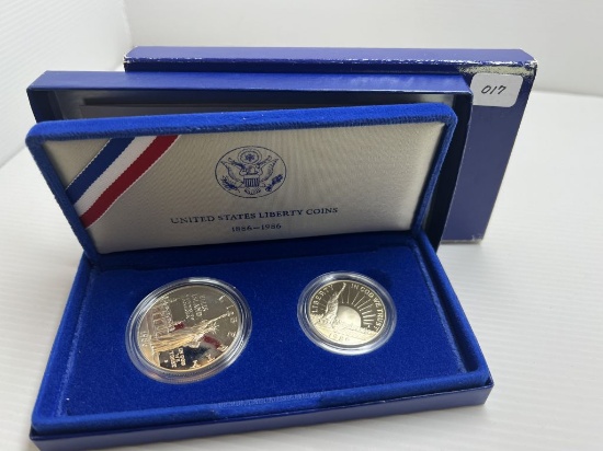 1986S United States Mint Proof Statue of Liberty Commemorative Set of a Silver Dollar and a Half Dol