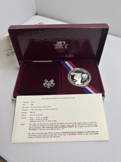 1983S United States Mint Proof Olympic Silver Dollar Commemorative with Original Packaging